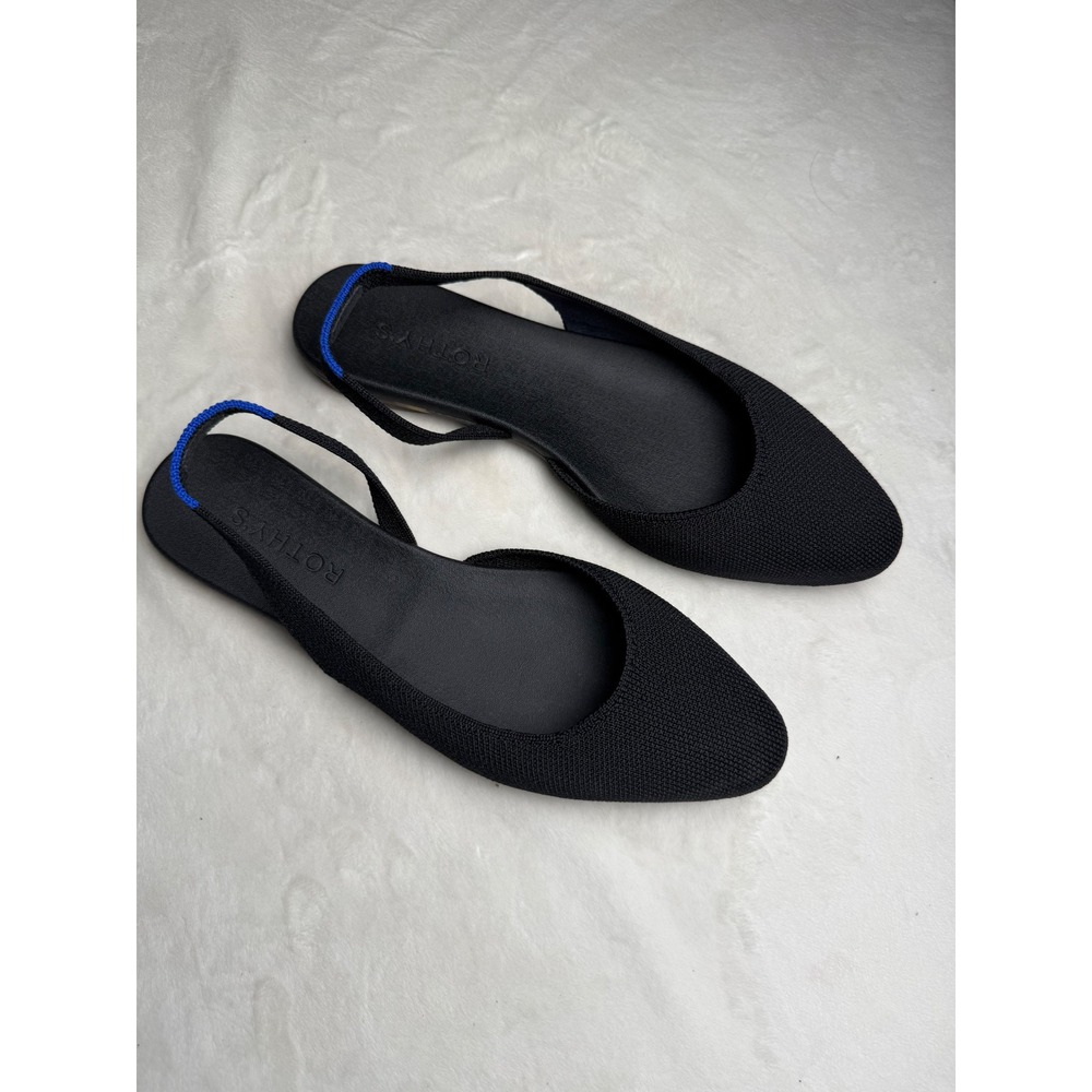 Rothys Pointed Toe Slingback Flats Black Solid Tortoise Shell Sole Womens 7.5